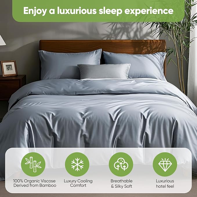 TWK Luxury Sheet Set, Genuine 100% Viscose Derived from Bamboo, Cooling & Breathable, Silky Soft, Bedding Sheets & Pillowcases (Sterling Blue, California King)