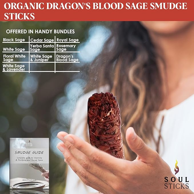 Floral Sage House Blessing - 9 Inch Dragon's Blood Smudge Stick with Starter Guide | Cleansing House & Negative Energy