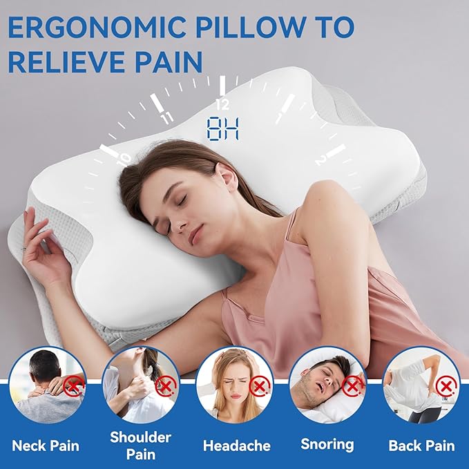 Cervical Neck Pillow for Pain Relief - Ergonomic Cooling Support, Contour Design for Side & Back Sleepers,Grey