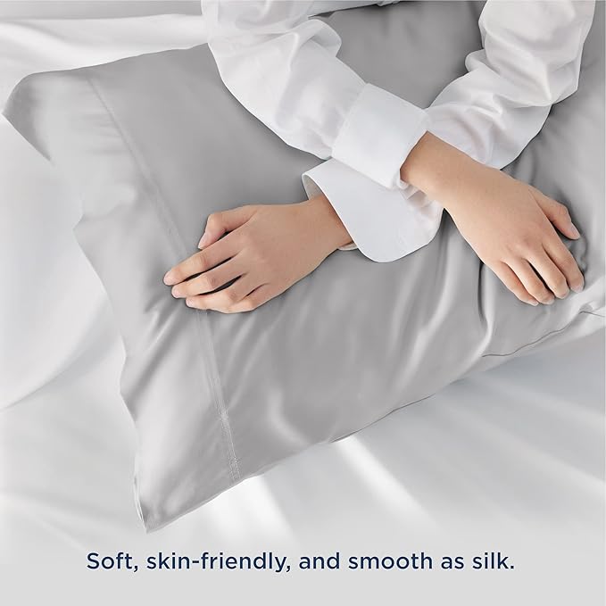 Bedsure Pillow Cases Standard Size, Cooling Pillow Cases, Rayon Derived from Bamboo Light Grey Pillowcases Standard Set of 2, Breathable & Soft Pillow Covers with Envelope Closure, 20x26 Inches