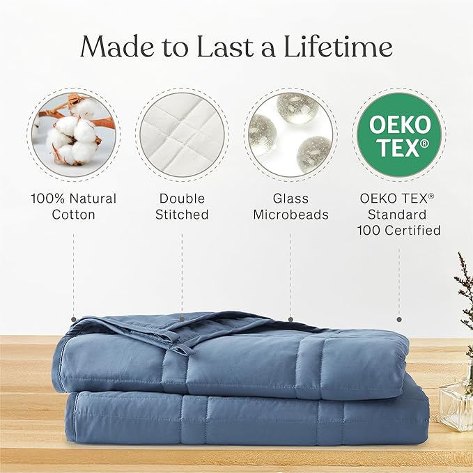 Baloo Weighted Blanket for Adults 12 lb Throw (Dusk, 42"x72") | Cool & 100% Cotton | Machine Washable & Dryer Safe | Glass Microbead Fill
