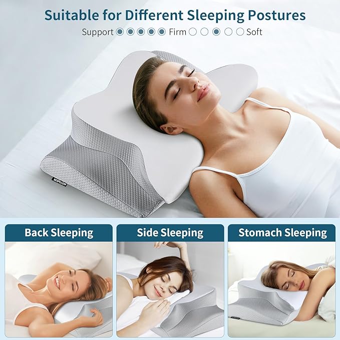 Cervical Neck Pillow for Pain Relief - Cooling Side Sleeper Pillow for Sleeping, Ergonomic Memory Foam Pillows for Neck Support, Contour Orthopedic Bed Pillow for Back Stomach Sleepers