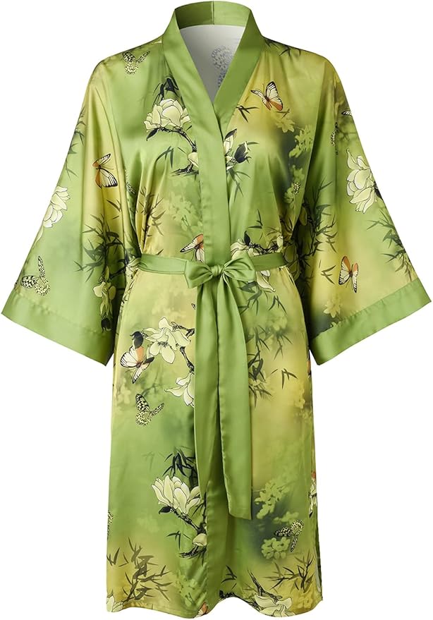 Ledamon Women's Kimono Short Robe for Women - Pocket Floral Bathrobe Nightgown