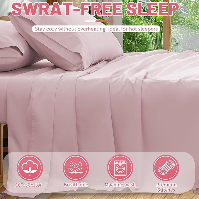 Extra Deep Pocket California King Sheets 18-24 Inch 1000 Thread Count 100% Egyptian Cotton Sateen Weave Soft Breathable 4 Pieces（California King,Light Pink）