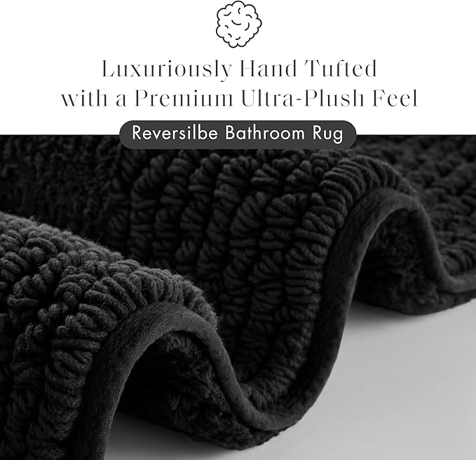 Madison Park Splendor Reversible 100% Cotton Tufted Bathroom Rug-3000 GSM Hotel Quality Luxurious Plush Medium Pile Bath Mat Absorbent, Quick Dry, Shower Room Décor, 24x72 Black
