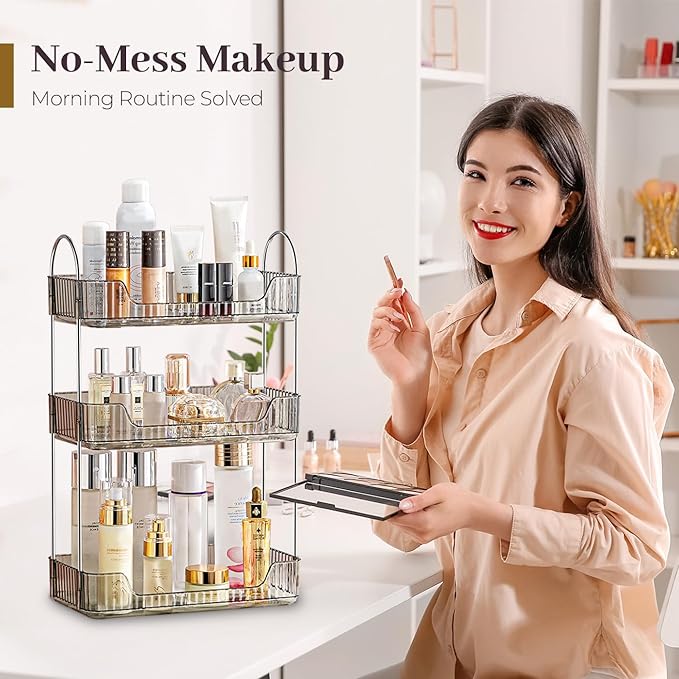 Aveniee Bathroom Counter Organizer, 3 Tier Perfume Skin Care Countertop Storage Shelf, Vanity Makeup Tray for Cosmetic Skincare Lotion,Grey