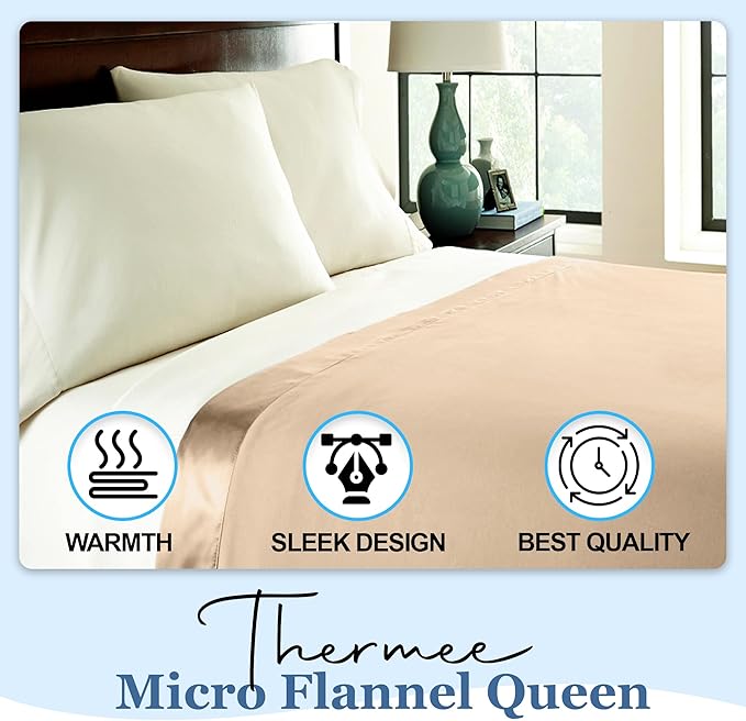 Thermee Micro Flannel King Size Blankets, Lightweight All Seasons Cozy Blanket, Throw Blankets for Home and Living Room, Comfy & Soft Blanket for Couch, Machine Wash, No Pilling - Tan