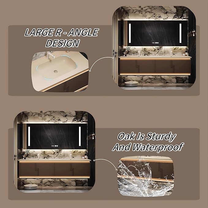 62IN Bathroom Vanity Set with Sink, Smart Defogging Vanity Mirror with 2 Light Strips | with Motion Sensing Light Strips, Bathroom Double Vanities with Sink Includes 2 Drawers (Mirror)