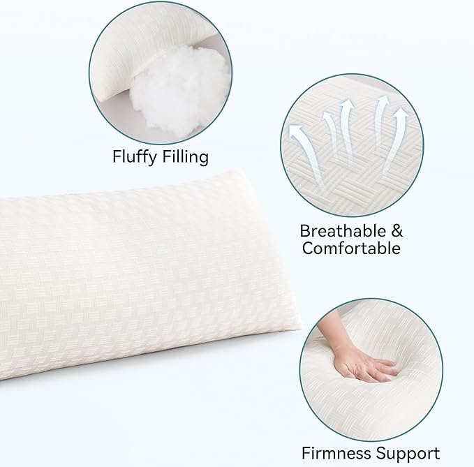 Oubonun Full Body Pillow for Adults, Soft and Fluffy Large Body Pillow for Sleeping, Premium Long Bed Pillow for Side Sleepers(21 X 54,Cream)