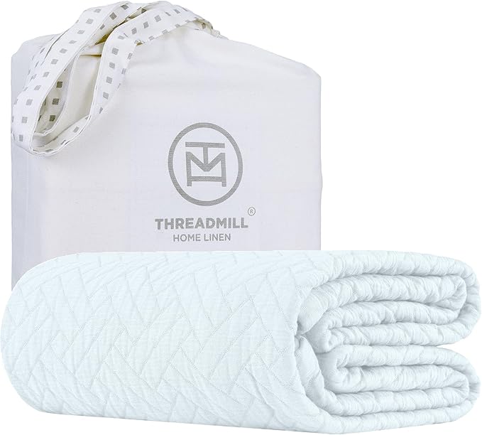Threadmill Luxury Cotton Blankets for Twin Size Bed | All-Season 100% Cotton Twin Blanket for Bed | Criss Cross Jacquard Lightweight, Soft & Cozy Coverlet, 350GSM, 68 x 90 inches | Light Blue