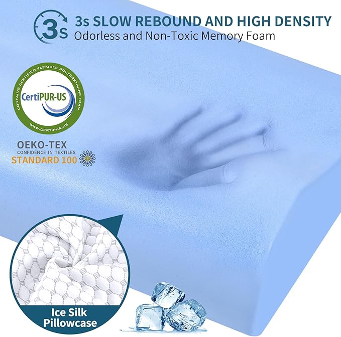Cervical Neck Pillow for Pain Relief, Ergonomic Contour Memory Foam Pillows, Cooling Side Sleeper Pillow for Sleeping