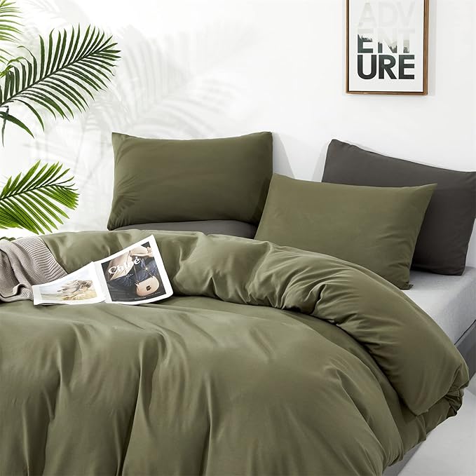 Cottonight Green Comforter Set King Olive Green Bedding Set Blanket Quilts Modern Soft Breathable 3 Piece Olive Green Comforter Set for Women Men King Bed