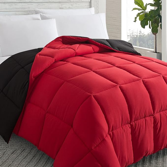 Cosybay Down Alternative Comforter (Red/Black, Full) - All Season Soft Quilted Full Size Bed Comforter - Duvet Insert with Corner Tabs -Winter Summer Warm Fluffy, 82x86 inches