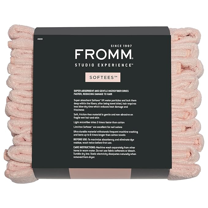 Fromm Softees Microfiber Salon Hair Towels for Hairstylists, Barbers, Spa, Gym in Light Pink, 16" by 29", 10 count Perfect Hair Care Towel for Drying Curly, Long, Wavy Hair