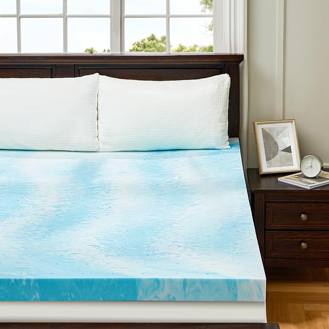 PERLECARE 4 Inch King Memory Foam Mattress Topper, Cooling Gel Infused Mattress Pad, Ventilated Bed Topper for Pressure Relief, CertiPUR-US Certified, Blue