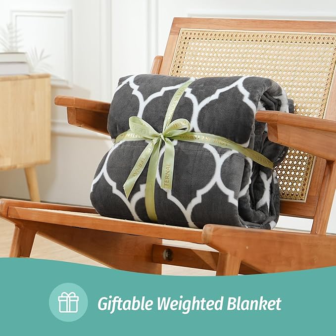 Wemore Sherpa Fleece Weighted Blanket for Adult, 20 lbs Dual Sided Cozy Fluffy Heavy Blanket, Ultra Fuzzy Throw Blanket with Soft Plush Flannel Top, 60 x 80 inches, Morocco Grey on Both Sides