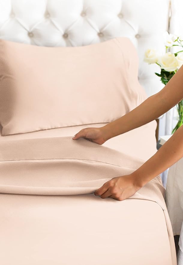 Queen Size 4 Piece Sheet Set - Extra Soft, Breathable & Cooling Sheets - Hotel Luxury Durable Bed Sheets for Women & Men - Deep Pockets, Easy-Fit & Wrinkle-Free Sheets - Cream Pink Oeko-Tex Bed Sheets