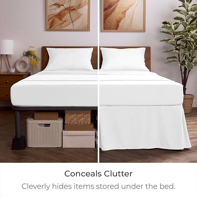 Mellanni Bed Skirt Queen Size - Bed Skirting - 15-Inch Tailored Drop Pleated Dust Ruffle - Hotel Luxury Bedding - Wrinkle, Fade, Stain Resistant - 1 Bedskirt (Queen, White)