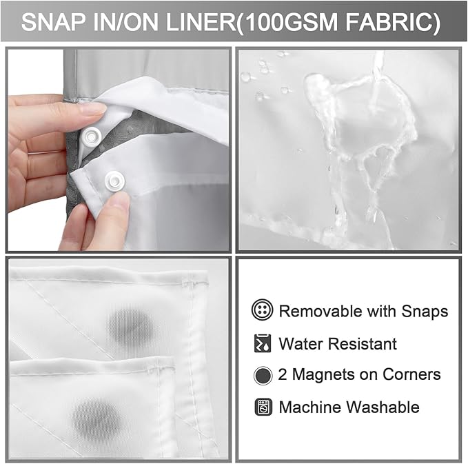 YellyHommy No Hook Shower Curtain with Snap in Liner Set Less Time Grey Waffle Shower Curtain for Bathroom 75" L x 78" W