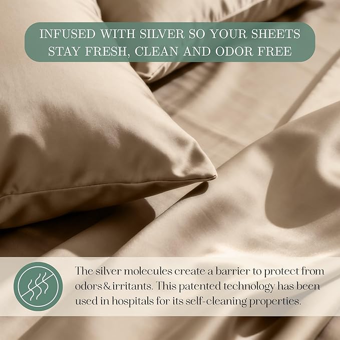 CASILVA Eucalyptus Sheets - Infused with Silver for Anti-Odor, Softer Than Silk Fibers, More Cooling Than Cotton - Perfect for Hot Sleepers & Sensitive Skin - 100% Tencel Lyocell - King Sheet Set
