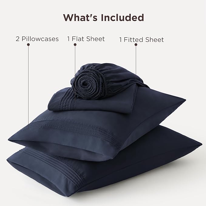 Bedsure Deep Pocket Full Size Bed Sheets Set - Fits Mattresses Up to 21 Inches Thick - 4 Piece GentleSoft Bed Sheets, Moisture Wicking, Soft & Cooling Bedsheet & Pillowcases, Easy & Secure Fit, Navy