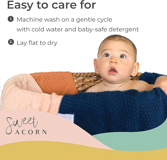 Knit Baby Blanket in Cable Pattern, Organic Cotton Blankets for Crib or Stroller, Receiving Blankets - Sunset Orange