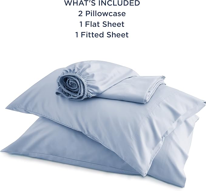 Bedsure California King Sheet Sets, Cooling Sheets, Rayon Derived from Bamboo, Breathable & Soft, Deep Pocket Up to 16 Inches, Hotel Luxury Silky Bedding for Hot Sleepers, Dusty Blue