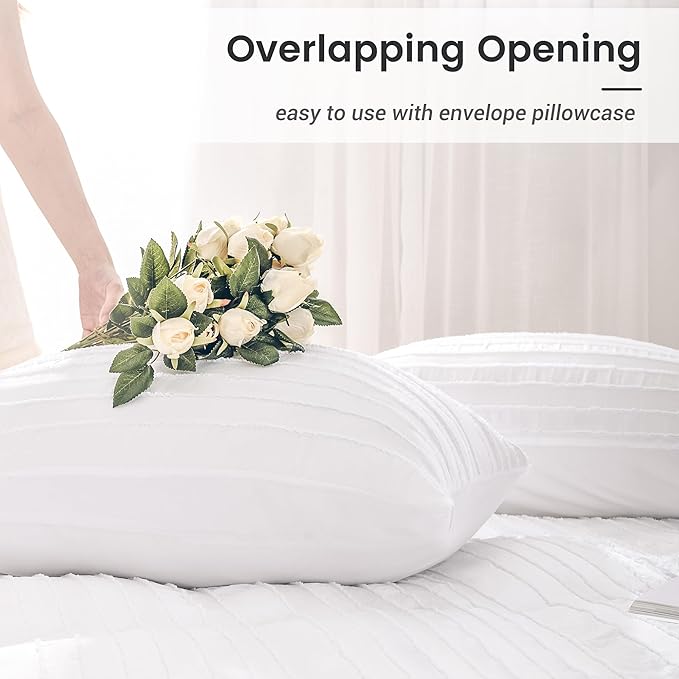 NEXHOME PRO Duvet Cover Full Size, White 3 Pieces Boho Tufted Duvet Cover Set, Soft and Lightweight Microfiber Comforter Cover Set for All Season (White Full, 80 x 90)-No Comforter