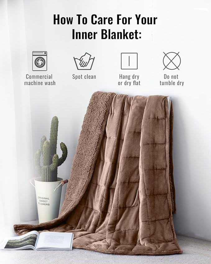 Uttermara Weighted Blanket Queen Size 20lbs 60x80 inches, Cozy Sherpa Weighted Blankets with Soft Plush Fleece, Warm Sherpa Thick Heavy Blanket Great for Sleep and Calming, Brown