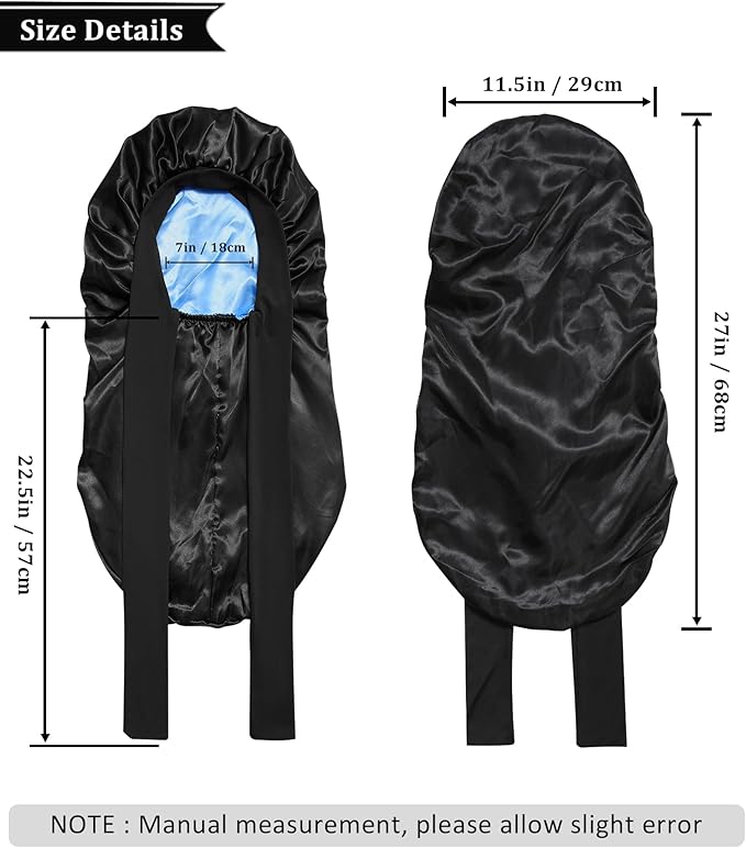 AWAYTR Long Satin Bonnet for Sleeping - Double Layer Reversible Silk Bonnet for Long Hair Women Sleeping Cap with Tie Band