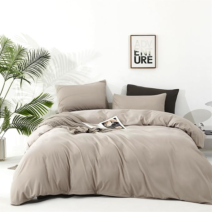 Cottonight Beige Khaki Comforter Set Twin Light Khaki Bedding Comforter Set Light Champagne Solid Blanket Quilts Modern Soft Breathable Light Cream Taupe 3 Piece Bedding Set for Twin Bed