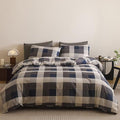 Cottonight Checkered Blue Comforter Set Full Gingham Grid Bedding Set Navy and Khaki Grid Comforter Fluffy Soft Bedding Set Kids Teens Full Comforter with 2 Pillowcases