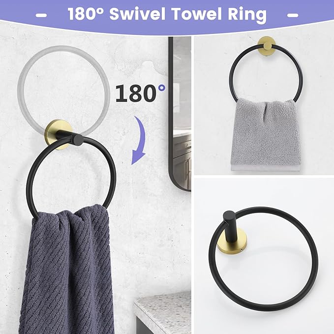 YACVCL 5 Pieces Bathroom Towel Holder, 27.5 Inch Black and Gold Bathroom Set SUS304 Stainless Steel, Towel Bar for Bathroom Wall Mounted, Bathroom Hardware Set, Towel Rods for Bathroom