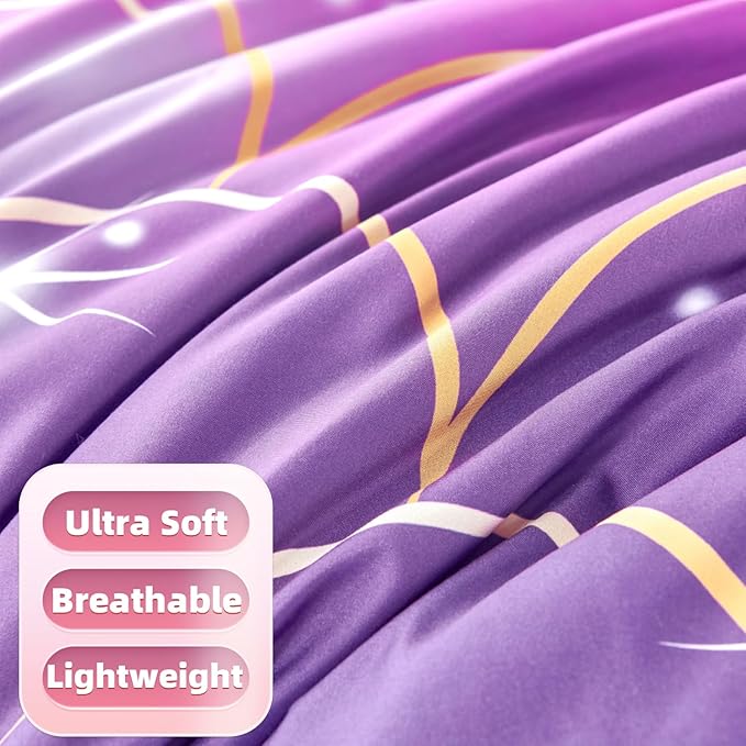 URBONUR 6Pcs Gradient Glitter Comforter Set Queen Size for Girls Sparkle Mermaid Pink Purple Bed in A Bag Soft & Breathable Kids Teen Queen Bedding Set