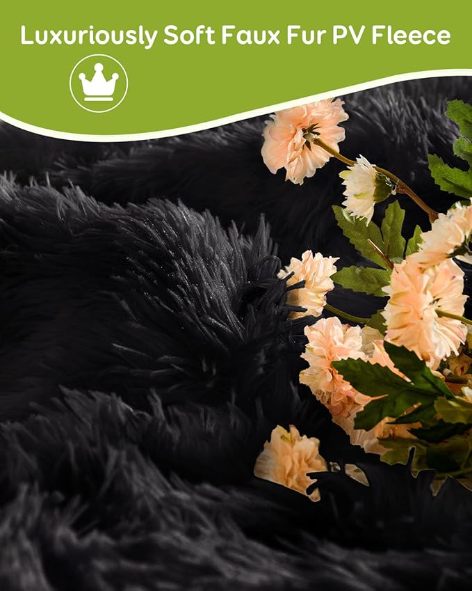 Uttermara Weighted Blanket Queen Size 20 lbs for Adults, Long Shaggy Elegant Faux Fur and Fluffy Cozy Sherpa Reverse Bed Blanket, Thick Plush Throw for Sofa Bed, 60 x 80 inches, Black
