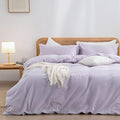 BESTOUCH Duvet Cover Set 100% Washed Cotton Linen Feel Super Soft Comfortable Chic Lightweight 3 PCs Home Bedding Set Solid Taro Purple Oversized Full