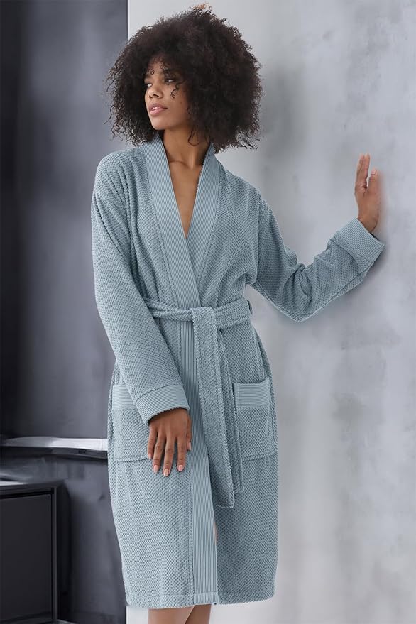 SEYANTE Organic Turkish Cotton Terry Hooded Kimono Bathrobe, Robe for Women