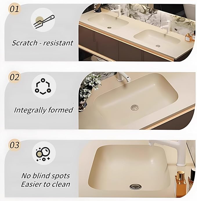 62IN Bathroom Vanity Set with Sink, Smart Defogging Vanity Mirror with 2 Light Strips | with Motion Sensing Light Strips, Bathroom Double Vanities with Sink Includes 2 Drawers (Mirror)