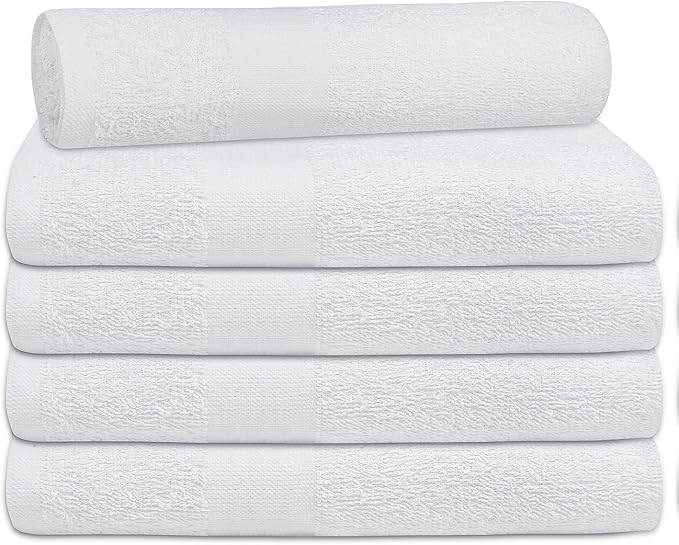 (Pack of 12 White Bath Towels Bulk 22x44 Inches -Economy Cheap Bath Towels for Commercial Uses, Gym, Salon, Spa & Hair -Lightweight Bath Towels Quick Drying -Bath Towels Sets Bulk