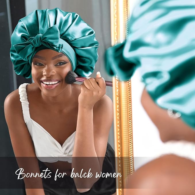 YANIBEST Silk Bonnet for Sleeping Women Adjustable Double Layer Satin Bonnet Reduce Friction Prevent Frizz Natural Curly Hair