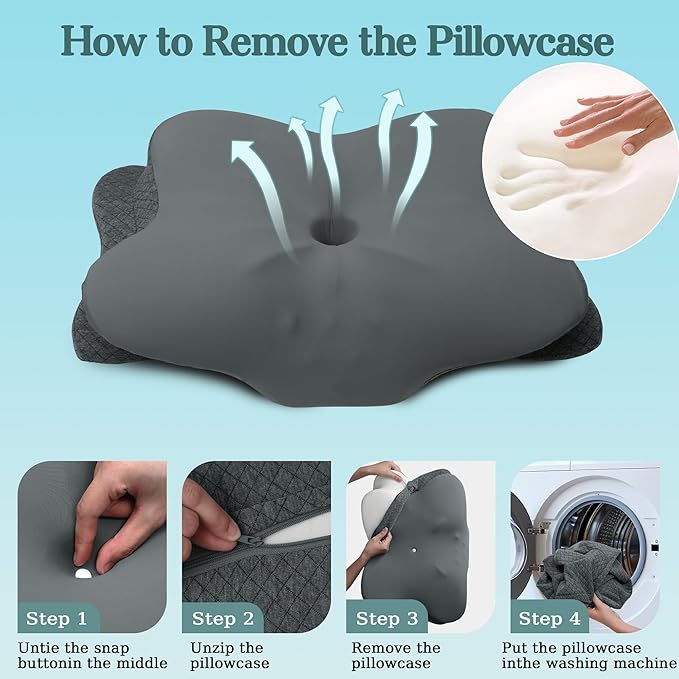 Cervical Neck Pillow for Sleeping,Memory Foam Pillows for Neck Pain Relief,Ergonomic Neck Support Contour Pillow for Side Back Stomach Sleepers,Orthopedic Breathable Pillowcase(Dark Grey)