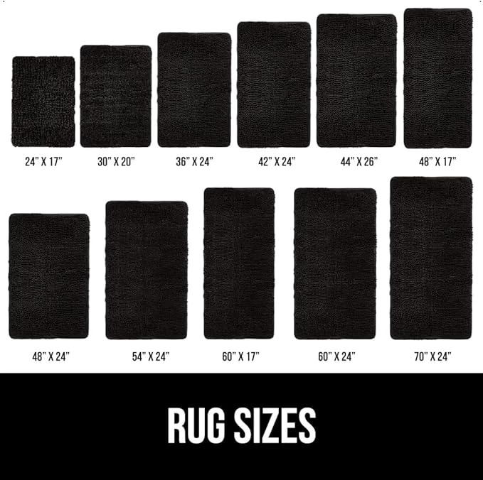 GORILLA GRIP Bath Rug Mat 44x26, Thick Soft Absorbent Chenille, Quick Dry Microfiber Mats, Rubber Backing Washable Shower Floor Rugs, Bathmat Runner, US Designed Bathroom Home Decor Accessories Black