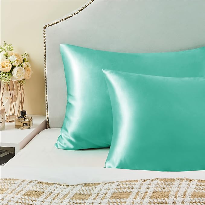 BEDELITE Satin Pillowcase for Hair and Skin, Super Soft Similar to Silk Pillow Cases 4 Pack with Envelope Closure, Cooling Pillowcases for Women Men (20"x36" King Size, Turquoise)