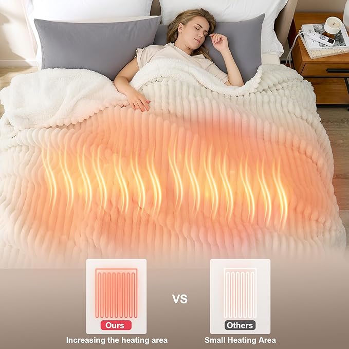 Hansleep Heated Blanket King Size Electric Throw Dual Control, Heating Blanket with 9 Heating Levels and 10-Hour Timer Auto Shut Off, Washable Soft Warm Winter Blanket, 90 x 100 Inches, Beige