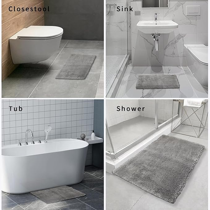 FIFU Bathroom Runner Rug 24" W x 48" L, Bath Mats for Bathroom, Bedroom & Kitchen, Non-Slip Rubber Latex Backing, Comfort & Soft Shower Bathmat & Carpet for Sink, Home & Hallways, Silver Gray