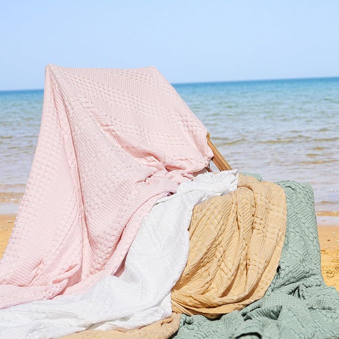 PHF Cooling Waffle Blanket Twin Size, Lightweight 60% Rayon Derived from Bamboo & 40% Cotton Breathable Blanket for Hot Sleepers, Soft and Luxury for Bed Couch and Sofa, 66"x90", Pink