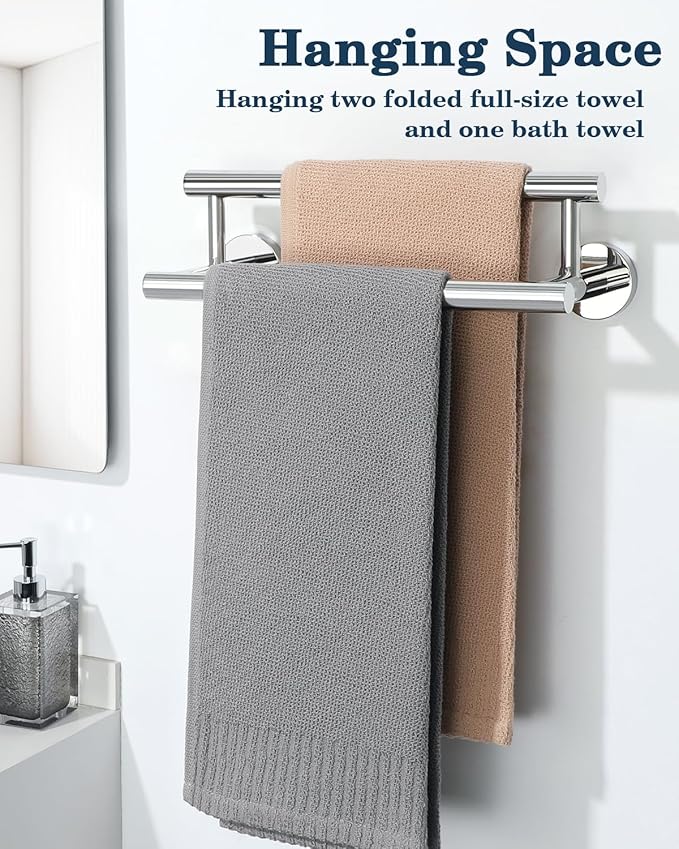 Alise Double Bath Towel Bars,12 Inch Towel Racks for Bathroom,SUS304 Stainless Steel Towel Holder,Towel Holder Wall Mount,Toilet Kitchen Towel Rod,Polished Chrome Towel Rail,GYT6902-300-C