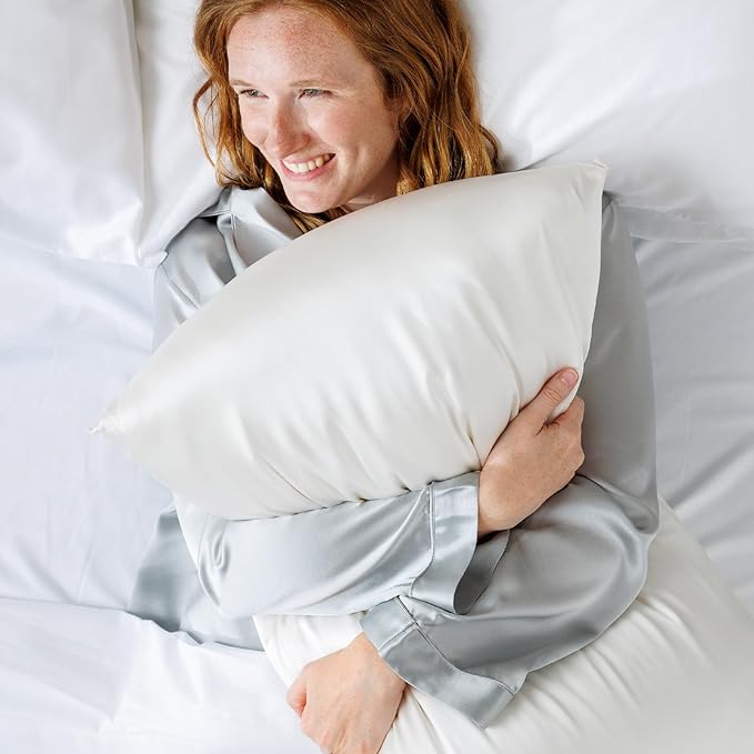 Fishers Finery 25mm 100% Pure Mulberry Silk Pillowcase (White Stripe Queen)