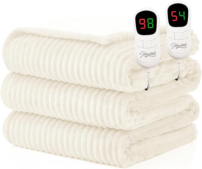 Homemate Electric Heated Blanket Queen Size - 84"x90" Heating Blanket Queen Size Dual Control 1/2/4/6/8 Hours Auto-Off 10 Heat Level Over-Heat Protection Soft Flannel Sherpa ETL Certification