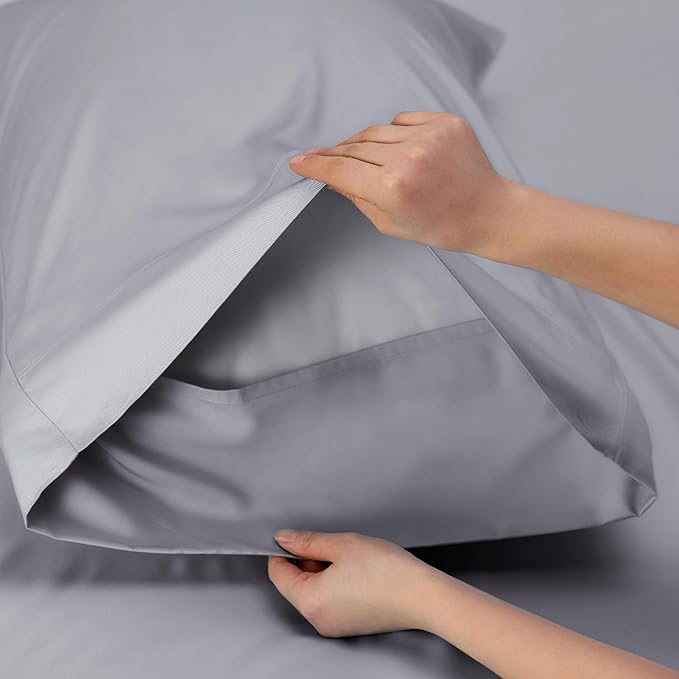 Bedsure California King Sheet Sets, Cooling Sheets, Rayon Derived from Bamboo, Breathable & Soft, Deep Pocket Up to 16 Inches, Hotel Luxury Silky Bedding for Hot Sleepers, Silver Grey